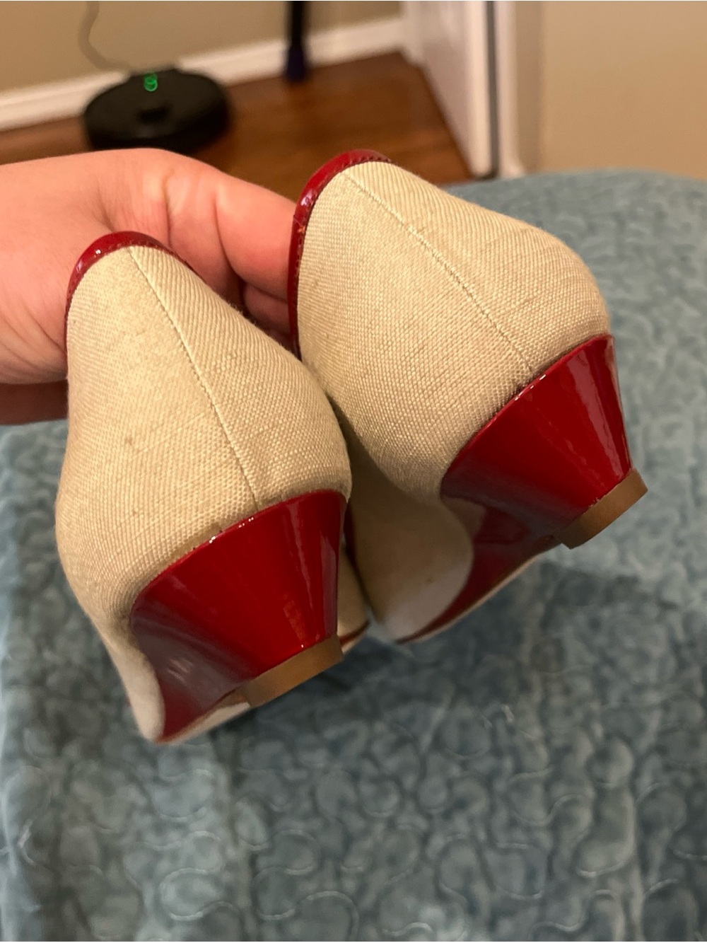Cole Haan Red and Natural Canvas Mary Jane Flats - Picture 3 of 8